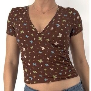 Y2K Butterfly Baby Tee Vintage Fairy Grunge Indie Boho Wrap Coquette Stretchy